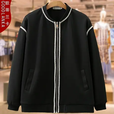 加大码中年胖妈妈秋装休闲棒球服女宽松时尚减龄立领开衫卫衣外套商品大图