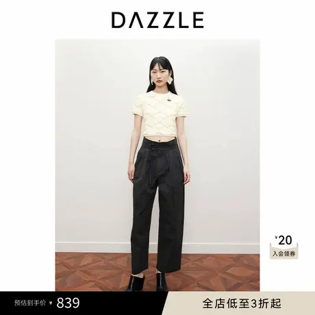 DAZZLE地素奥莱 毛针织衫春夏女装镂空设计四季针织短袖上衣商品大图