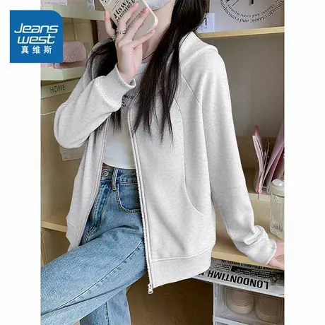 KMV真维斯牛奶丝卫衣开衫女款2025春秋季新款舒适透气休闲上衣女商品大图