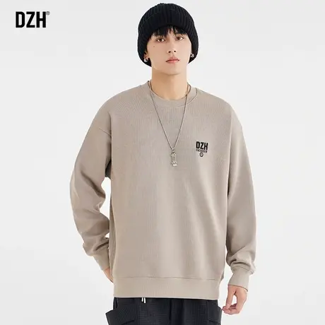 男士重磅美式圆领卫衣潮牌男春秋季杏色上衣宽松长袖秋装男款外套商品大图