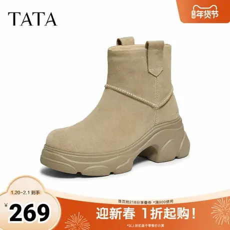 TATA他她喵爪雪地靴2025冬季新款时装靴厚底短靴休闲靴子CEG10DD5图片