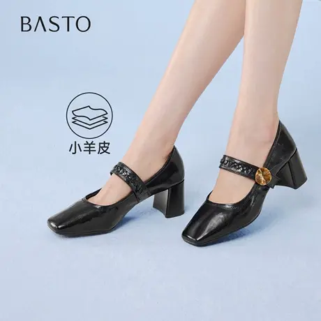 百思图2026春商场新款法式羊皮玛丽珍鞋小皮鞋方头女单鞋B6070AQ6商品大图