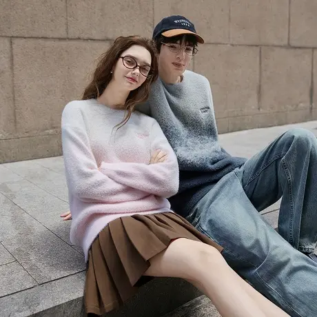 唐狮秋冬季情侣毛衣女圆领精致字母刺绣超好看韩系百搭毛线衫TM商品大图