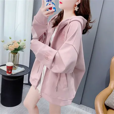 宽松拉链开衫连帽卫衣外套女2023秋季新款时尚休闲oversize上衣潮商品大图