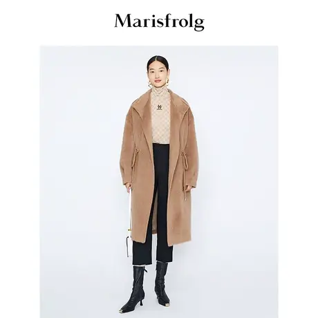 【商场同款】玛丝菲尔冬季新款浅卡色翻领羊驼毛廓形毛呢大衣女商品大图