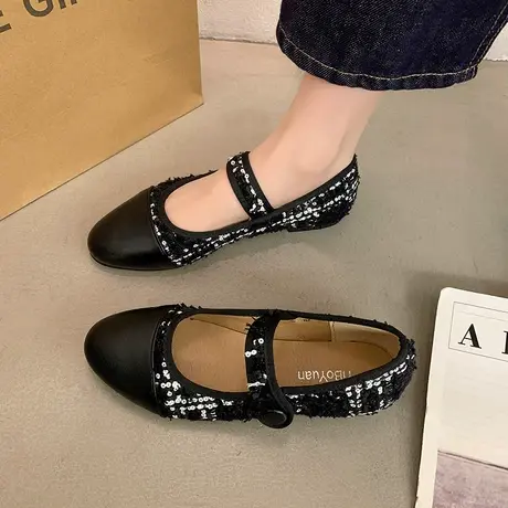 法式玛丽珍鞋女2023年春秋季新款小香风仙女气质单鞋一字扣平底鞋商品大图