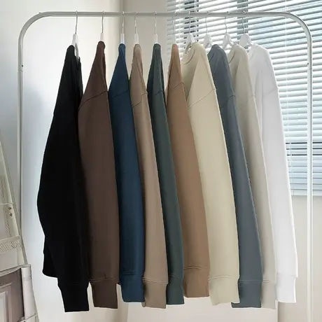 450g重磅卫衣男2023新款摇粒绒保暖加绒加厚圆领无帽秋冬长袖t恤商品大图