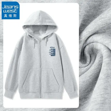 VR真维斯灰色卫衣女开衫2023早秋新款春秋美式复古上衣连帽薄外套商品大图