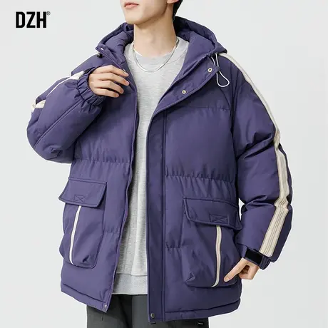 青少年紫色连帽棉服男2023新款冬季加厚保暖棉衣外套工装棉袄冬装商品大图
