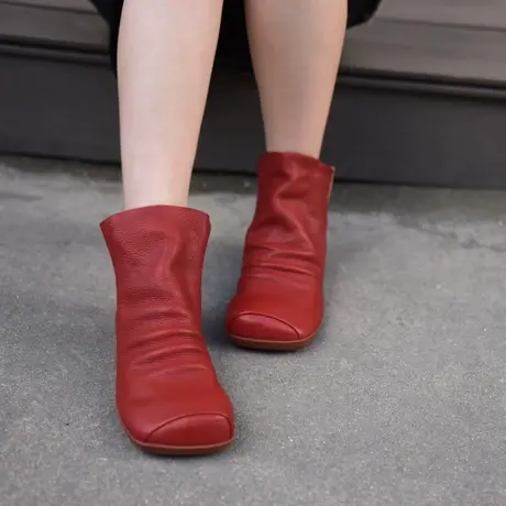 Artmu阿木短靴女2023新款春秋单靴方头倒靴真皮平底靴子堆堆靴图片