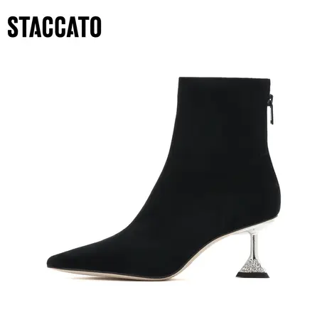 思加图新款优雅气质尖头短靴高跟鞋时装靴女皮靴EFG01DD2商品大图