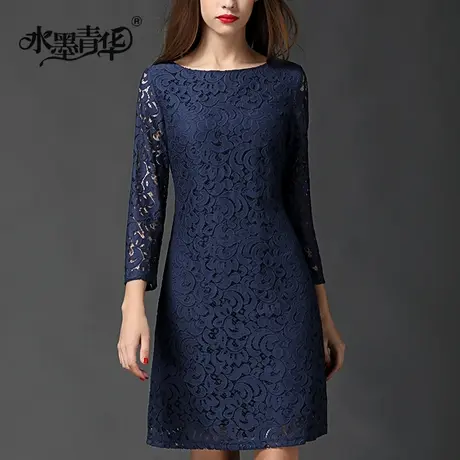 【1件7.9折】冬装新款镂空蕾丝包臀打底裙修身显瘦长袖连衣裙商品大图