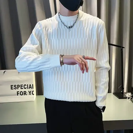 秋冬毛衣潮男设计感潮牌个性2022新款纯色蜂窝痞帅内搭针织打底衫商品大图