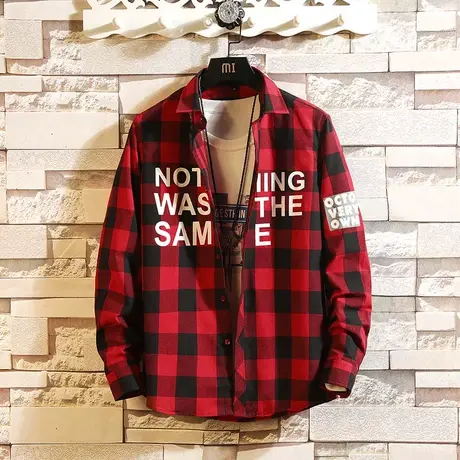 秋季格子衬衫男士长袖韩版潮流修身休闲百搭港风青少年网红衬衣寸商品大图