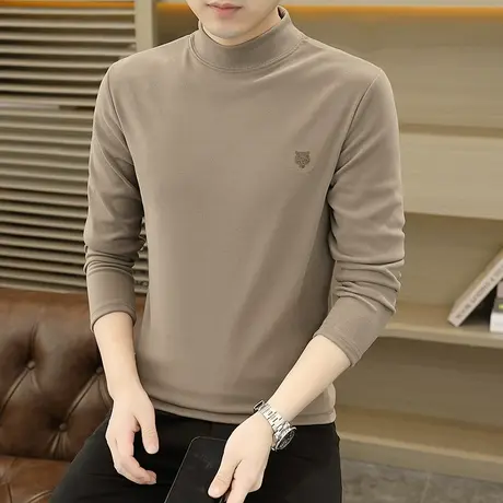 德绒半高领长袖t恤男秋冬款重磅高街卫衣男生秋衣宽松内搭打底衫商品大图