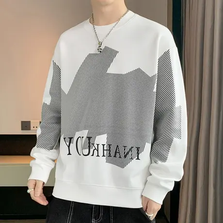 重磅长袖t恤男春秋潮牌圆领卫衣男宽松休闲设计感潮流帅气打底衫商品大图