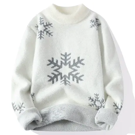 毛衣男秋冬季半高领加厚保暖2023新款圣诞仿水貂绒圆领打底毛线衣商品大图