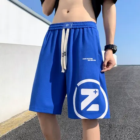 克莱因蓝短裤男士夏季宽松直筒五分休闲裤子男字母印花运动篮球裤商品大图