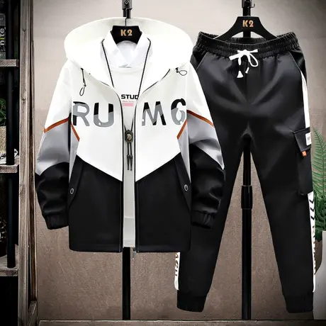 青少年工装夹克男士春秋潮流初中高中学生外套男装帅气搭配一套装商品大图