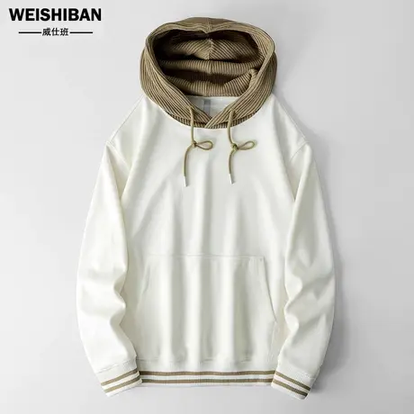 秋冬潮流新款假两件拼接连帽卫衣男宽松帅气百搭撞色休闲外套男商品大图