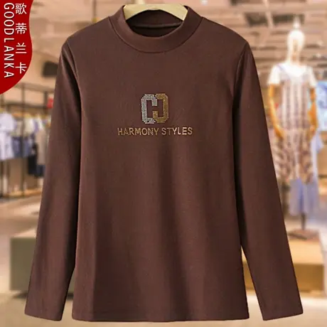 中年妈妈秋冬双面德绒打底衫洋气时尚加肥加大码女长袖上衣200斤商品大图