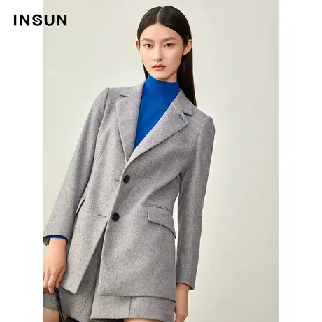 恩裳冬季细纹修身羊毛OL西装外套图片