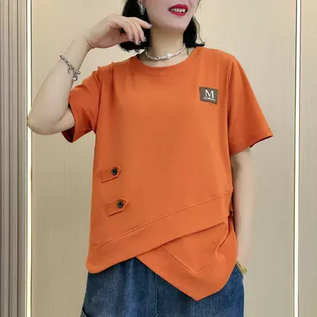 不规则短袖女休闲百搭宽松显瘦大码气质文艺韩版夏季打底T恤衫潮商品大图