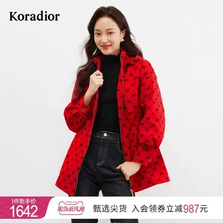 珂莱蒂尔2024年春季新款商场同款红色风衣外套女连帽宽松上衣女图片