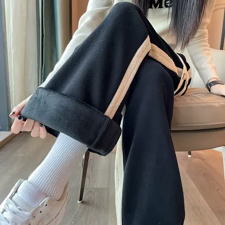 黑色运动裤女2024年秋冬新款高腰直筒宽松显瘦休闲两穿灯笼裤卫裤图片