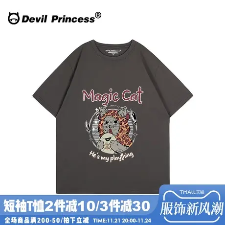 美式复古风vintage宽松深灰色短袖女t恤2024年夏季新款正肩上衣潮商品大图