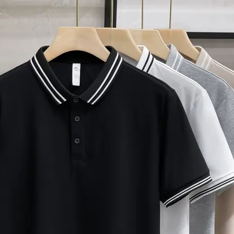 潮牌黑色短袖T恤夏季英伦男士商务休闲POLO衫半袖纯色高端小翻领t商品大图