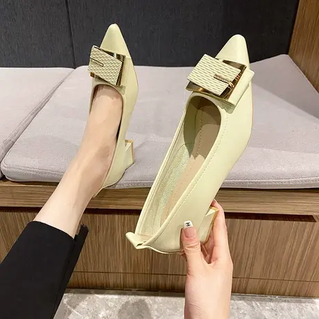 粗跟单鞋女2024新款尖头浅口软皮鞋百搭法式中跟工作鞋气质小跟鞋商品大图