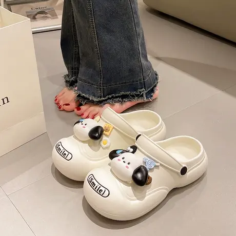 新款洞洞鞋女夏季卡通可爱小狗踩屎感厚底两穿防滑包头凉拖鞋外穿商品大图