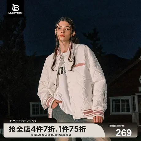 Lilbetter棒球服外套男冬款菱形格棉服保暖宽松上衣新款夹克棉衣商品大图