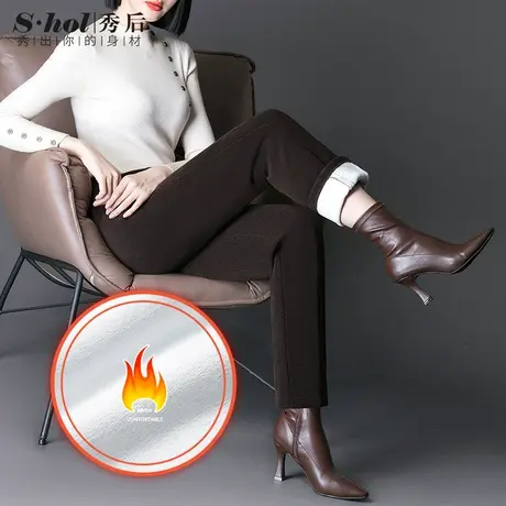 秀后冬季新款加绒加厚哈伦裤松紧高腰休闲裤中年妈妈保暖百搭女裤图片