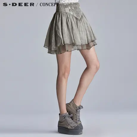 S·DEER＼CONCEPT圣迪奥文艺灰调钩花半身短裙S16281333图片