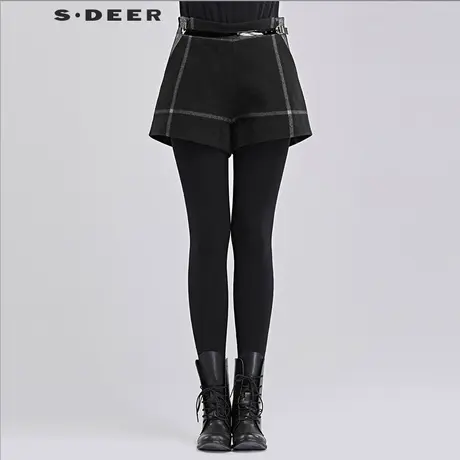 sdeer圣迪奥2018冬装英伦格纹宽松休闲直筒短裤休闲裤女S16480954商品大图