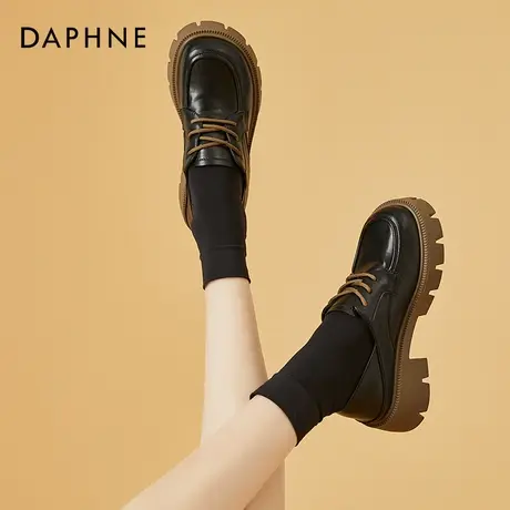 达芙妮英伦风小皮鞋女厚底2022新款系带粗跟单鞋女日系女jk制服鞋商品大图