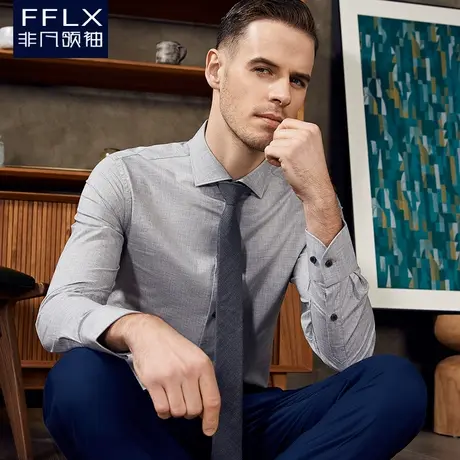 非凡领袖高级色纺纯棉衬衣 商务衬衫男长袖正装灰色衬衣温莎领商品大图