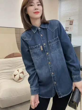 加绒牛仔衬衫女秋冬新款宽松设计感内搭叠穿上衣加厚保暖衬衣外套商品大图