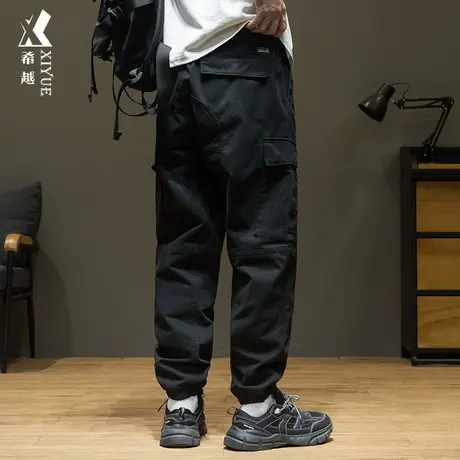 希越摇粒绒春秋季男士加绒加厚工装束脚裤宽松大码美式潮流休闲裤商品大图