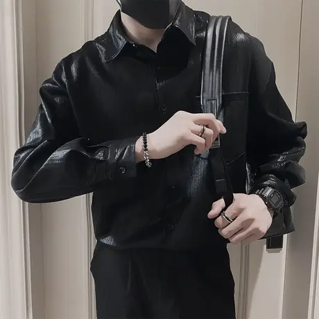 春秋季痞帅衬衫男小众纯色高级感琉璃纱夜店潮男发型师长袖衬衣商品大图