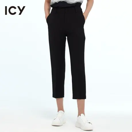 icy原创春季新款简约时尚潮流通勤风微喇叭下开叉女长裤商品大图