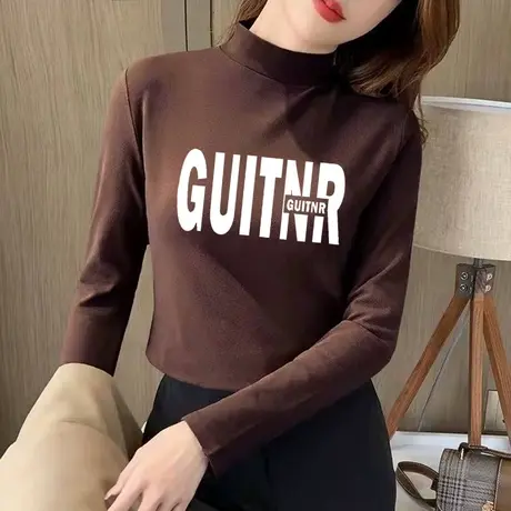 半高领打底衫女2024新款加绒加厚秋冬德绒黑色内搭长袖上衣针织衫商品大图
