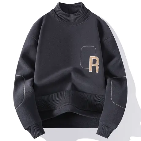 冬季半高领卫衣男羊羔绒加厚保暖上衣青少年学生中领双面绒打底衫图片