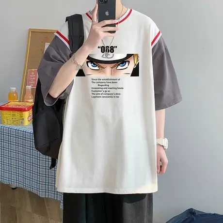 t恤男短袖夏季纯棉宽松卡通动漫漩涡鸣人印花体恤衫ins潮流上衣服商品大图