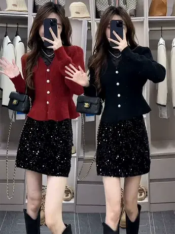 网红同款2024春季新款辣妹名媛夜店满身亮片闪亮包臀裙短裙半身裙图片