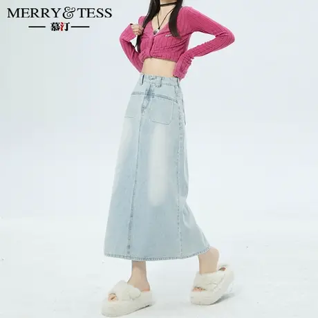复古半身裙女长裙2024年新款春款高腰显瘦设计感开叉牛仔裙a字裙图片