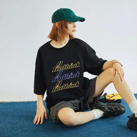 Nuthink欧美潮流vibe刺绣短袖T恤男潮bf风国潮宽松oversize半袖夏商品大图