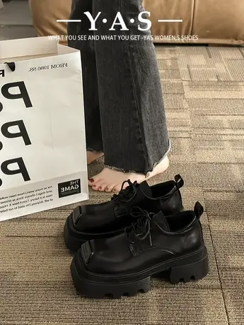 百搭黑色英伦风小皮鞋小个子jk厚底女鞋子法式春秋复古单鞋乐福鞋商品大图